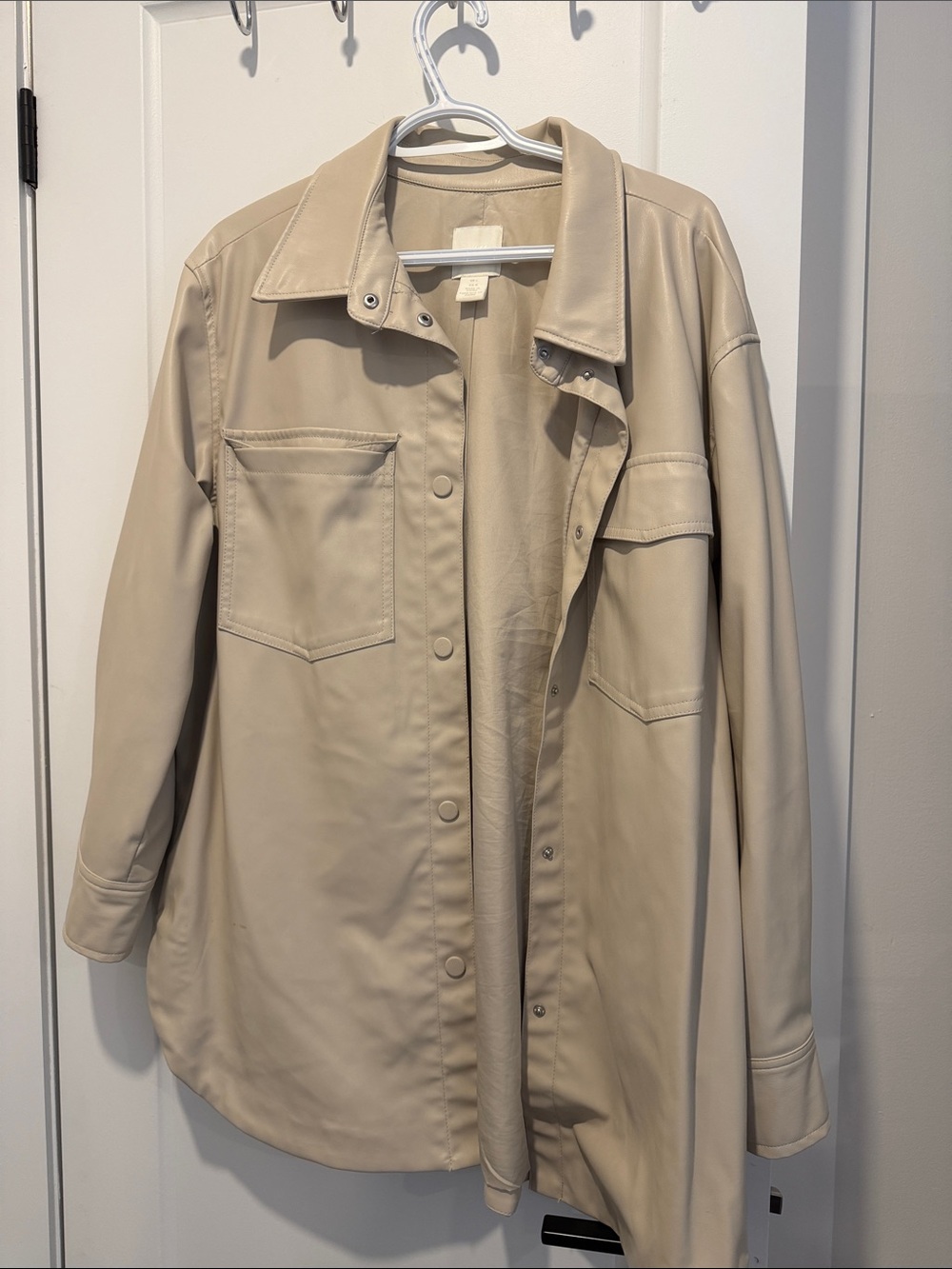 H&M Beige Faux Leather Shirt Jacket